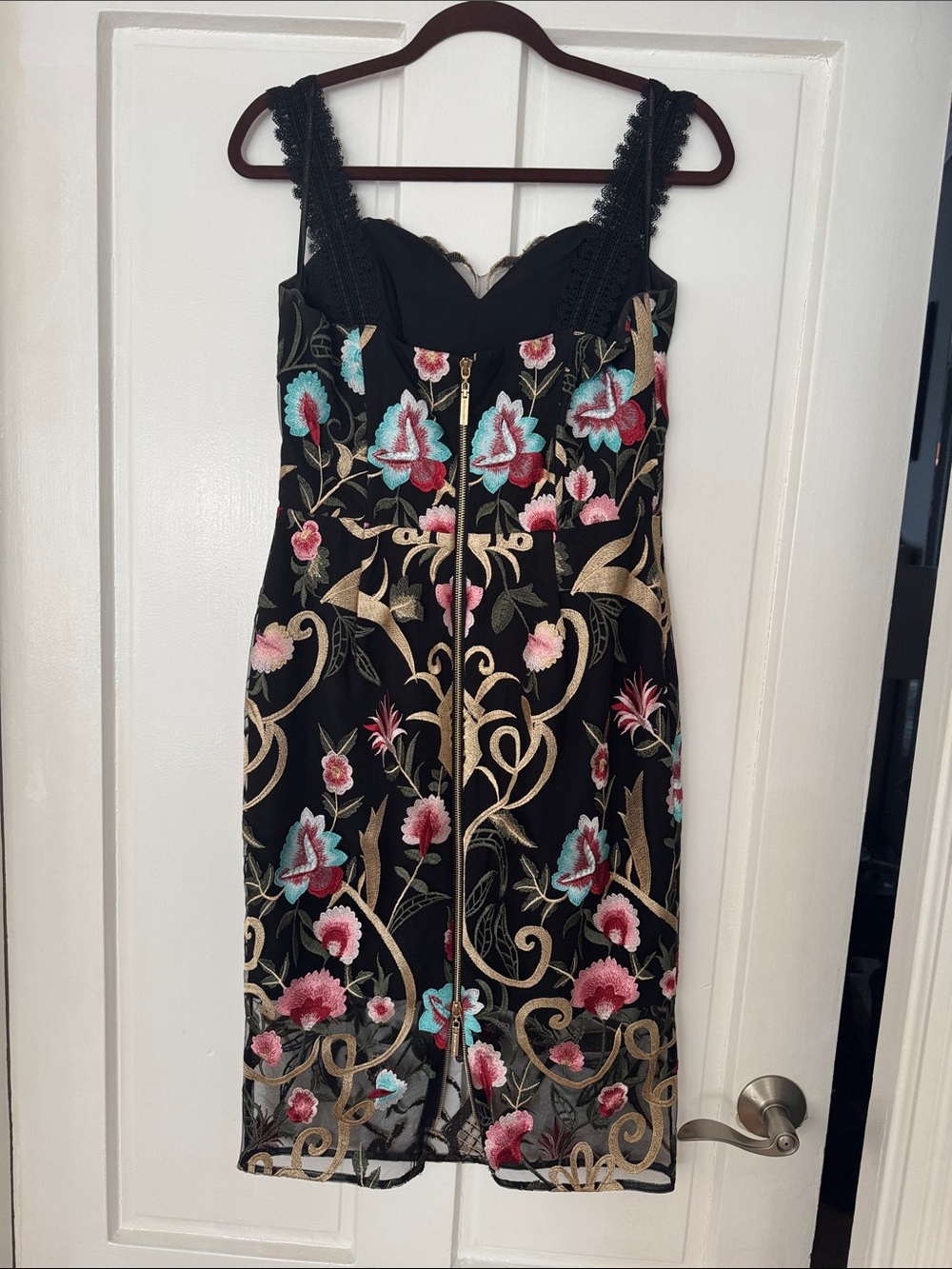 Bronx and Banco Black Midi Dress with Multicolor Floral Embroidery - Picture 4 of 10